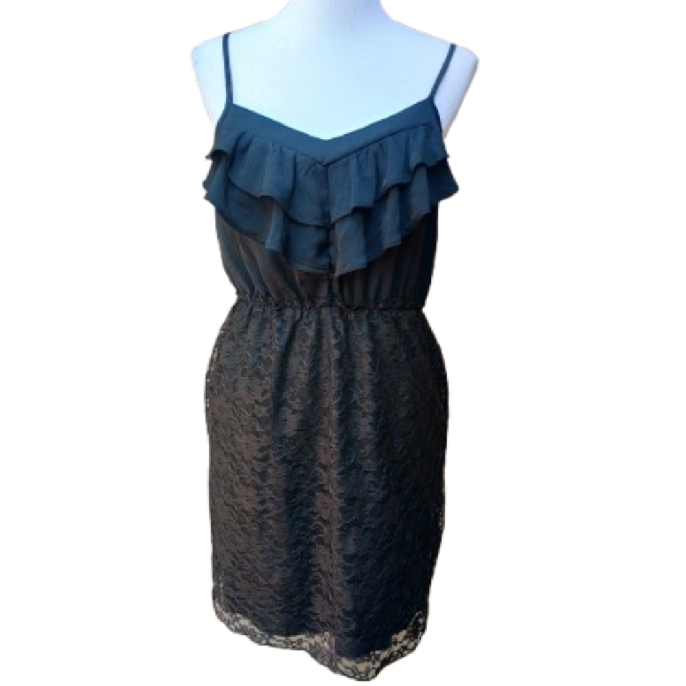 Xhilaration Little Black Dress Ruffles Lace Spaghetti Straps Mini Short